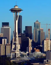 Photo of Seattle Space Needle and surrounding skyline